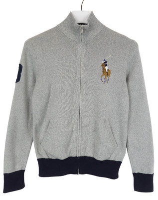 Ralph Lauren Polo Pullover Kinder L (14-16) Langärmelig Grau Logo Reißverschluss