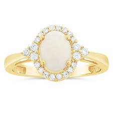 10K Yellow Gold Statement Ring Oval Opal Diamond Accents Jewelry for Her Size 7