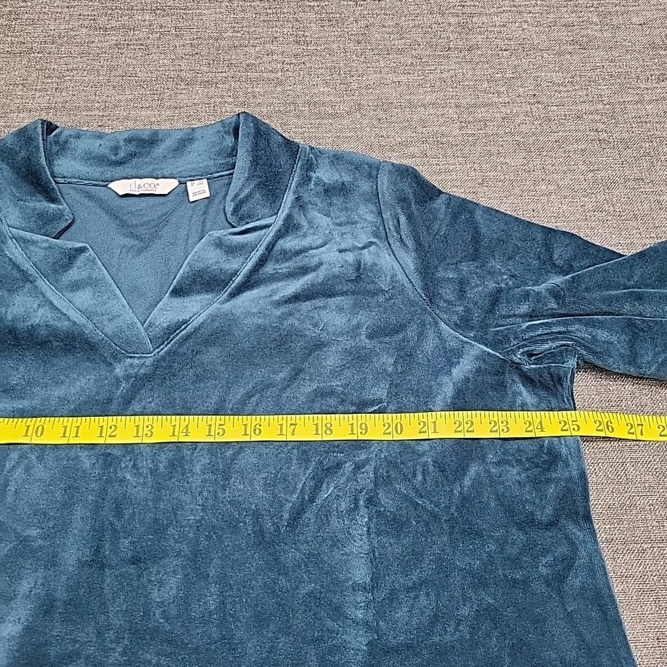 Denim Co Women's Trendy Notch Neck Velour Tunic Top Pullover Teal Plus Size 1X - Image 2 of 4