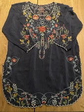 Johnny Was Ahava Handkerchief Tunic Women’s Size XXL Gray Embroidered