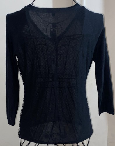 Saks Fifth Avenue Silk Cashmere Black White Diamond Sheer Sweater Top Sz L ~ NWT - Picture 3 of 4