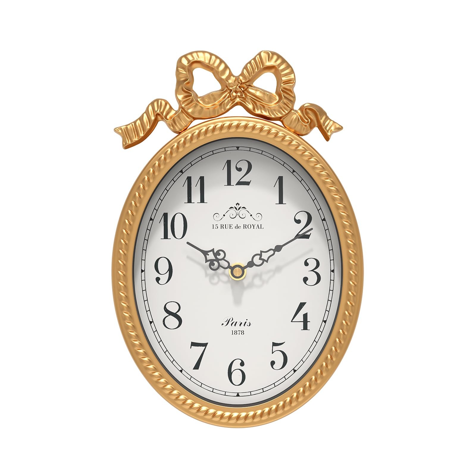 Small French Bow Wall Clock, Gold Vintage Boho Ovel Style