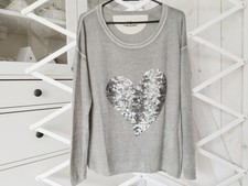 S Milton Strickpullover Gr. 40 L grau Pailetten Herz Wolle Pullover Pulli Strick