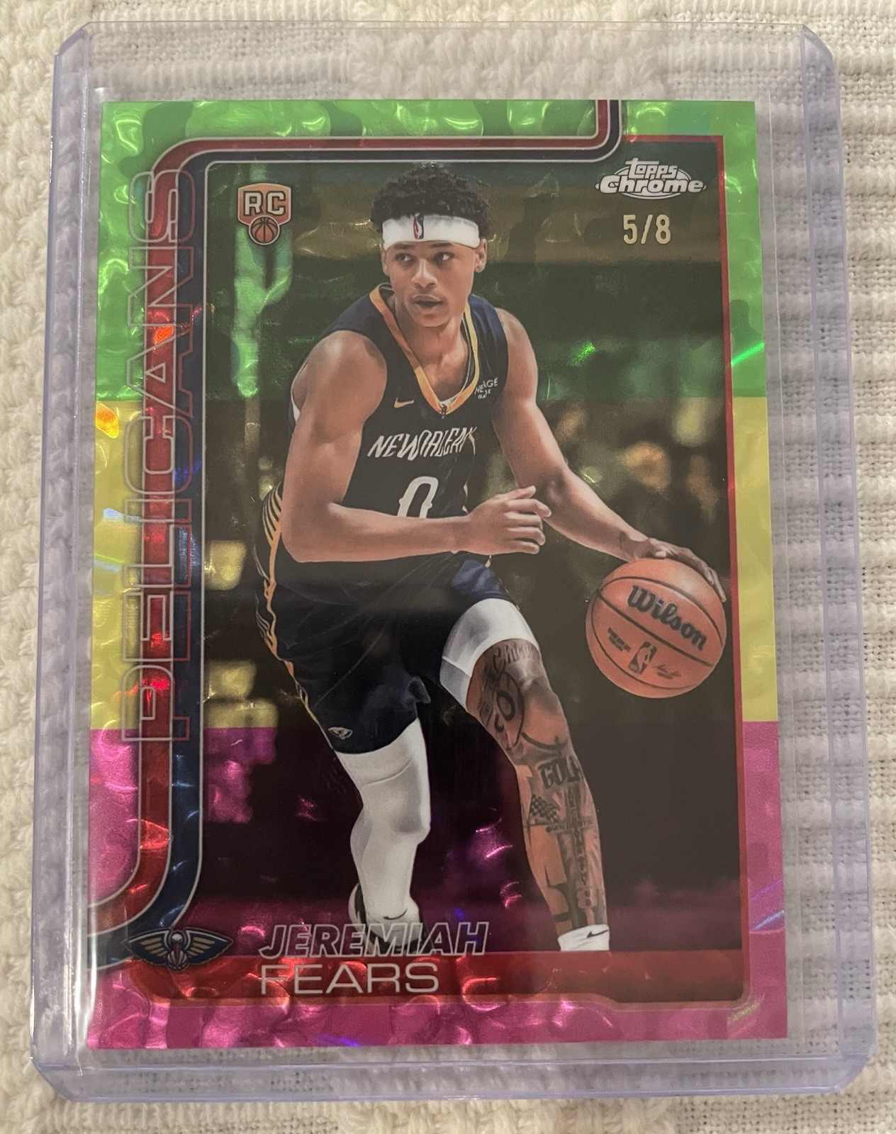 2025-26 Topps Chrome NBA Jeremiah Fears FDI Tri Color Refractor /8 #257 RC SSP