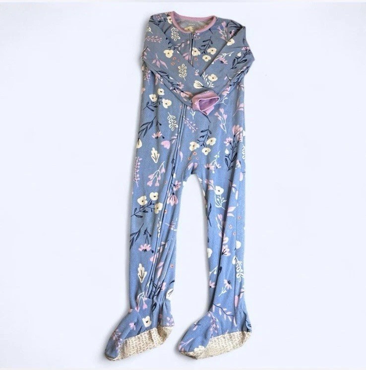 New Carter's Kid Girls 1-Piece Floral Fleece Footie Pajamas Blue 4,5