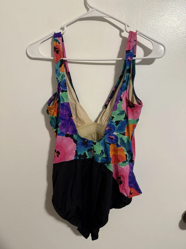 Traje de baño vintage Lands End de una pieza multicolor floral envolvente bikini talla 12 C Foto 4 de 4