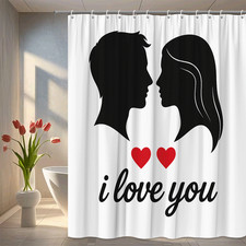 Black and White I Love You Shower Curtain with Heart Design