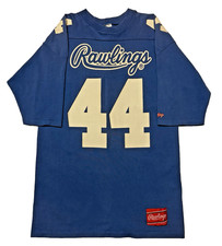 Vtg Rawlings Raglan T Shirt Large Made in USA Blue 44 Baseball Graphic Tee Mens