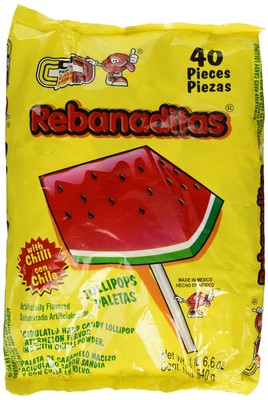 40 Count Vero Rebanaditas Watermelon Chili Covered Lollipops Hard Candy