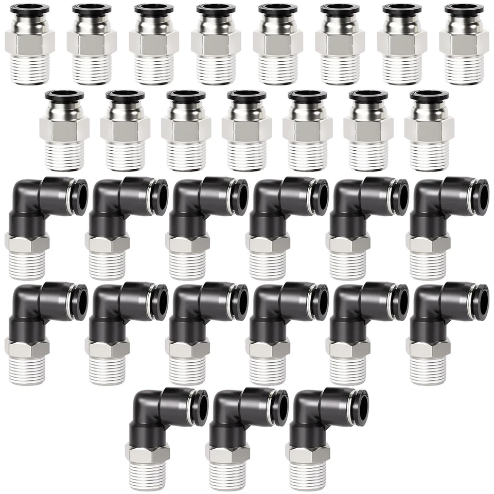 High-Pressure 1/4 Inch Push-in Fittings with Elbow & Straight Designs - 30 Set - Image 3 of 4