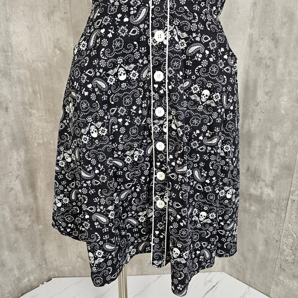 Hell Bunny Vixen Black Bandana Skull Print Button Front Dress – Women's Size XL - Image 4 of 4