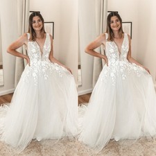 Glitter Wedding Dresses Sexy V Neck Lace Appliques Off Shoulder Bridal Gowns
