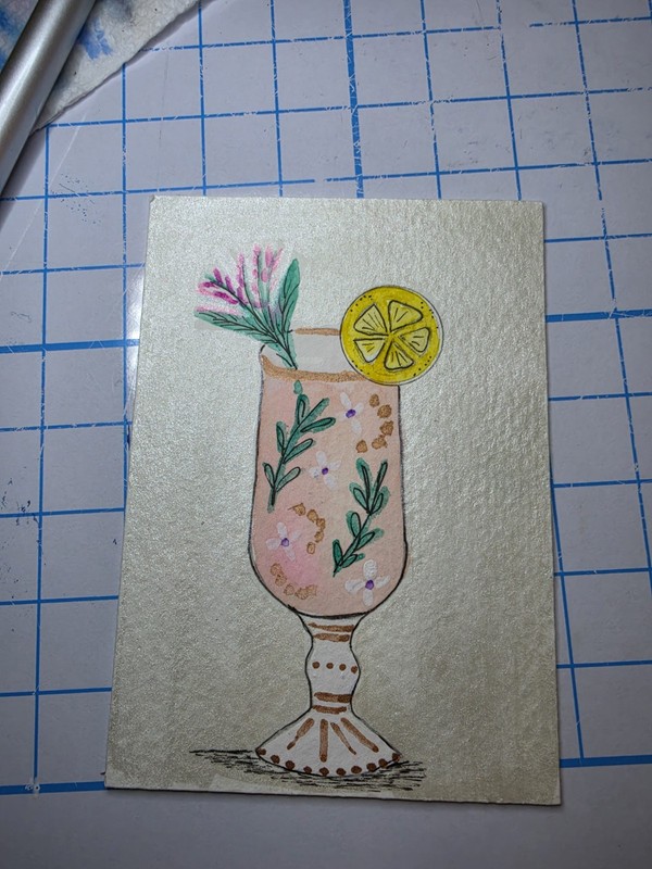 ACEO Summer Cocktail Fancy Original Watercolor Painting Art By Wagsey_Doodles