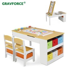 GRAVFORCE Kids Art Table and Chair Set, Wooden Toddler Craft Easel Desk Grey