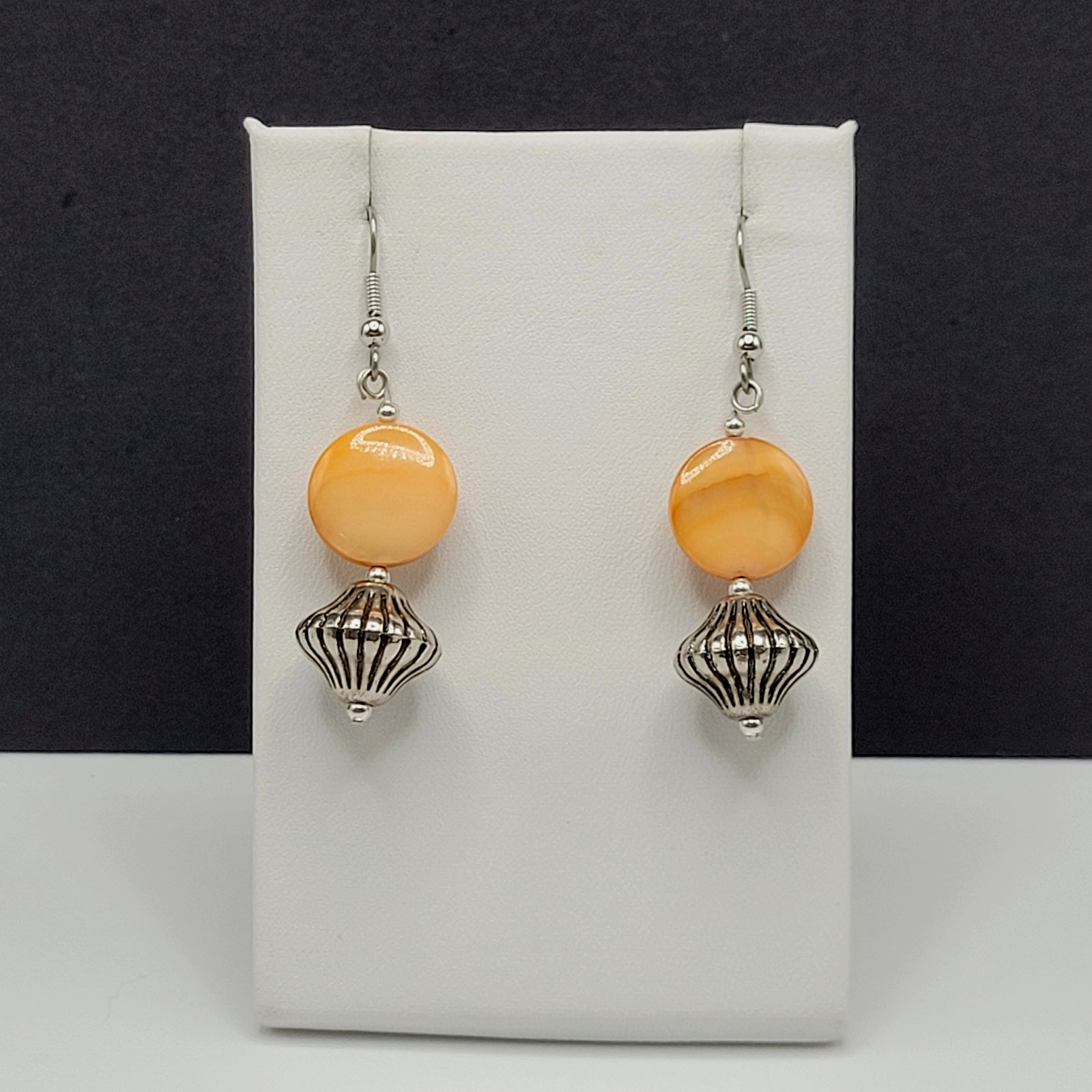 Orange Abalone Shell MOP Round Disc Silver Tone S… - image 19