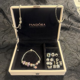 Lotto Charm Pandora Argento Sterling Bracciali e 21 Charms 96 4 Grammi