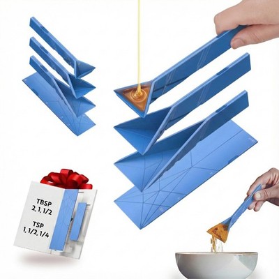 Folding Measuring Spoons 3-in-1 Magnetic LeakProof Blue POLYGONS Original Flat