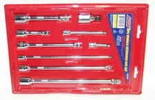 9 pcs  Extension Bar Wobble Type Ratchet Socket 1/4" 3/8" 1/2" drive set crv