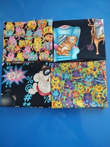 4- Cat/Kitten Fat Quarter Fabrics. New Quilt Shop Quality Fabric 