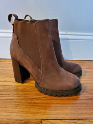 Gianni Bini Leather Briwn Ankle Zip Boots Heel $129.99