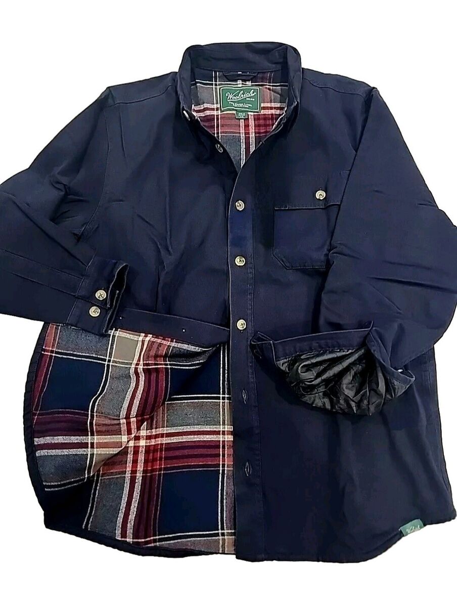 Woolrich Men's Navy Flannel Lined Shirt Jacket Signature Woolrich Men's Navy Flannel Lined Shirt Jacket Signature