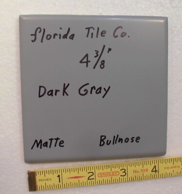 1 pc. Bullnose Ceramic Tile: Matte Dark Gray 4-3/8'' Florida Tile Co.  New, Mint