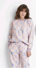Wild Fable Women's Oversized Sweatshirt Fleece Pink/Blue Checkered 90s Skater M