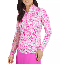 IBKUL Kinsley Pink  White Mock Zipper Long Sleeve Top 50 SPF MSRP 96
