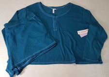 Joyspun 2pc Sleep Set Long Sleeve Shorts Pajamas Women 3X 22W-24W Blue Teal NEW