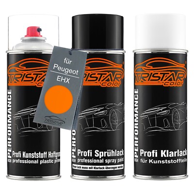 Autolack Spraydosen Set für Kunststoff für Peugeot EHX Orange Coq De Roche