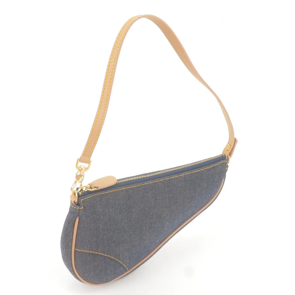 Christian Dior Saddle Bag Shoulder Bag Navy Denim Leather Auth Used - Image 4 of 4