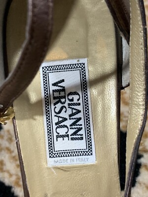 Vtg Gianni Versace 38.5 Leather Ankle Wrap Strap Crystal