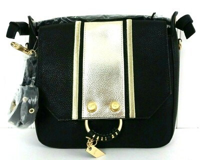 Foley + Corinna Limelight Black Gold Striped Vegan Leather Crossbody Handle Bag