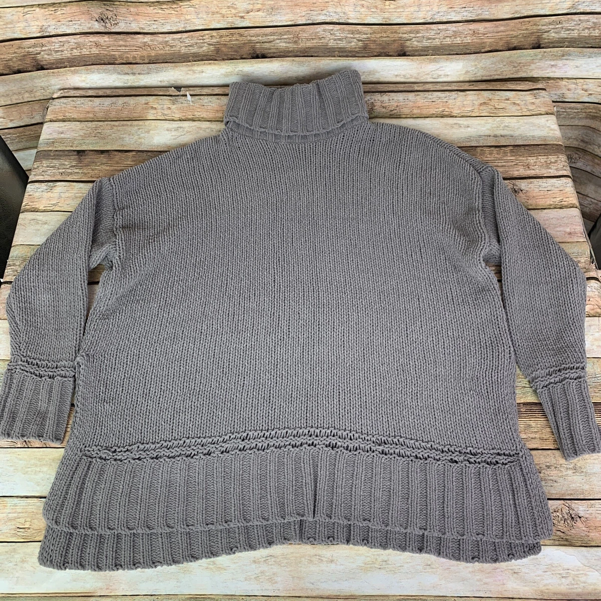 Aerie Women Brown Oversize Chunky Knit Turtle Neck Sweater High
