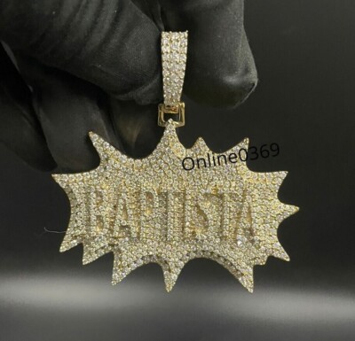 Customize Name in Shield Men's Pendant in Moissanite & Cubic Zirconia 925 Silver