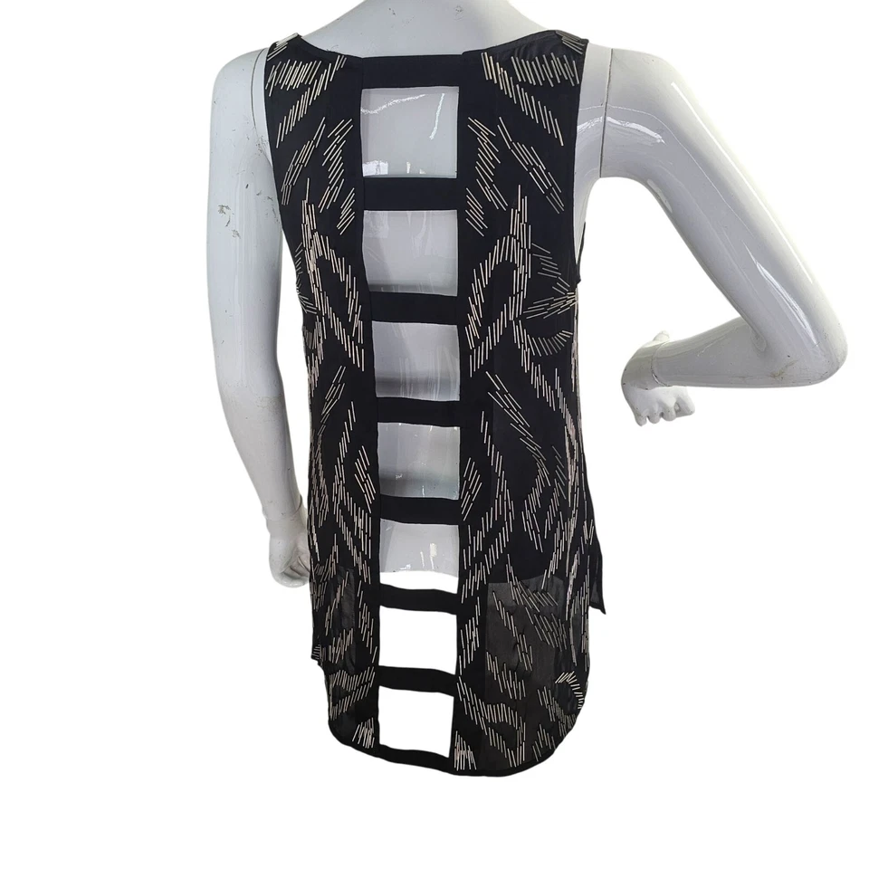 Top negro con cuentas ajustadas Bebe Addiction Y2K espalda con escalera talla S sin mangas Foto 3 de 4