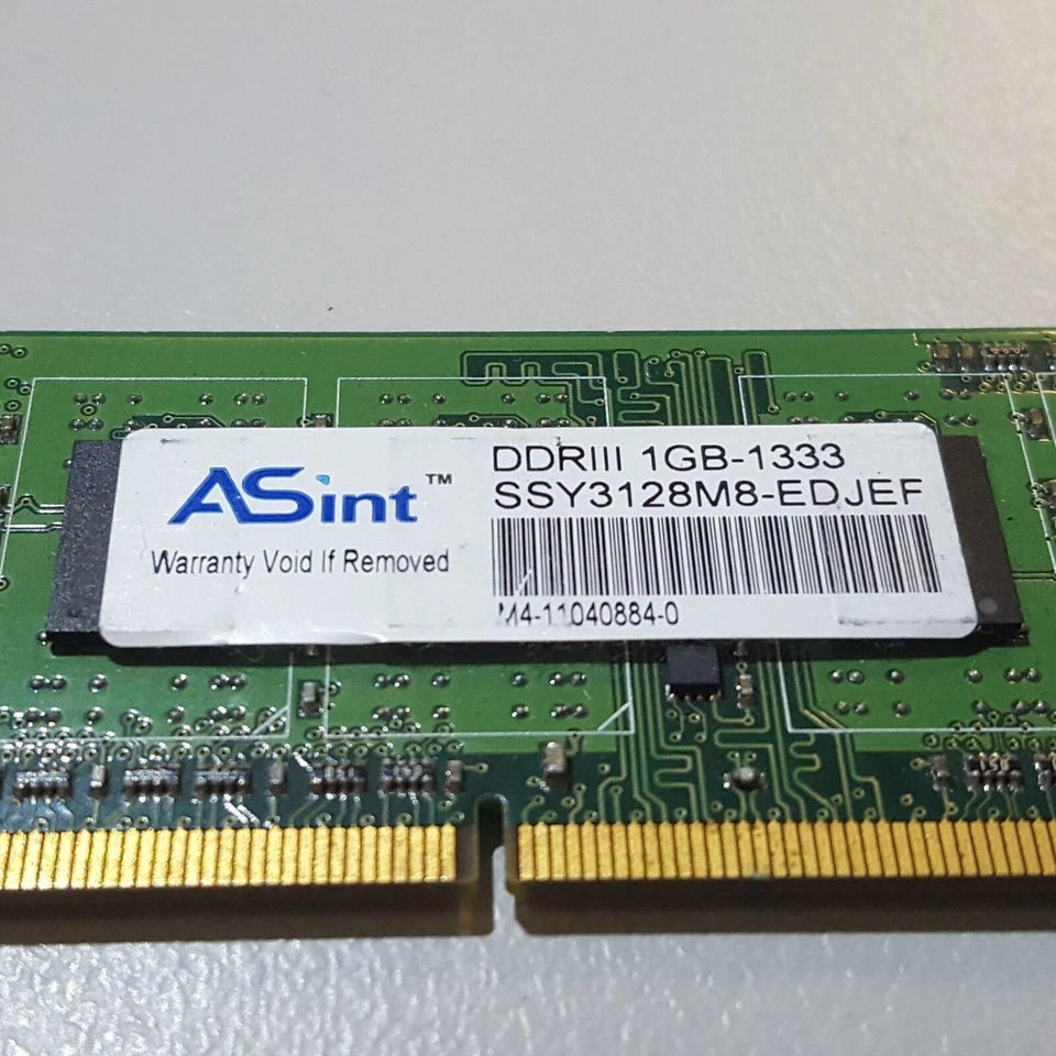ASint 1GB PC3 DDR3 RAM  PC3-10600 1333Mhz Unbuffered SODIMM SSY3128MB-EDJEF - Image 3 of 3