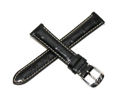 Jacques Lemans 16MM Genuine Alligator Leather Watch Strap Band BLACK White NEW