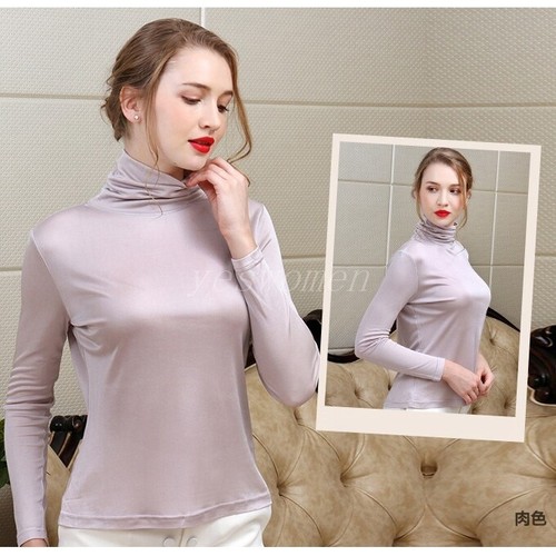 Damen Maulbeerseide Thermo Unterwäsche Top Rollkragen Basisschicht T-Shirts Bluse - Bild 6 von 32