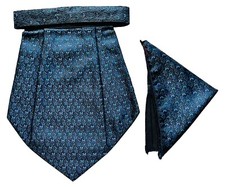 Black blue Men Silk Cravat POCKET SQUARE Scarf Ascot Tie PARTY-PRE STITCHED