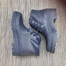 EDDIE BAUER Size 6 Womens Dark Navy Blue Rubber Rain Boots Shoes 9647 Lace Up