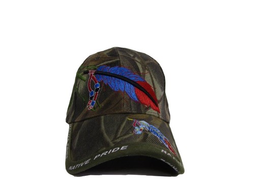Native American Feather and Beads Native Pride Indian Shadow Camo Ball Cap Hat - Picture 4 of 5