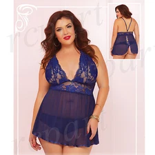 Women lingerie two piece babydoll set Navy blue plus size 1X 2X 3X 4X 10672X