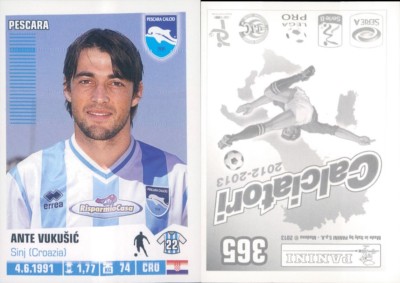Panini Fußballspieler Sammelbild 2012/13 Pescara Vukusic Nr. 365 Neu, Perfekt