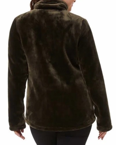 WOMEN'S 32 DEGREES HEAT PLUSH FAUX FUR JACKET SUPER SOFT ZIP FRONT Small /Green - Picture 2 of 6