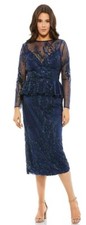 Mac Duggal Midnight Blue Embellished Peplum Midi Dress Sz 16W $498