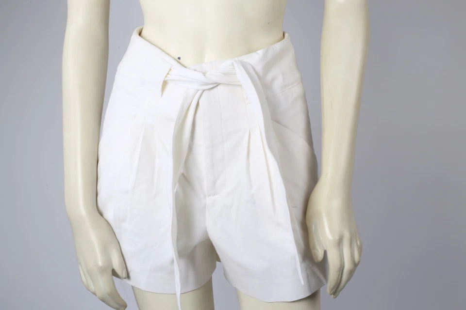 Pantalones Cortos Catherine Malandrino Blanco Algodón Atado Plisado Cinturón Talla 2 Foto 3 de 4