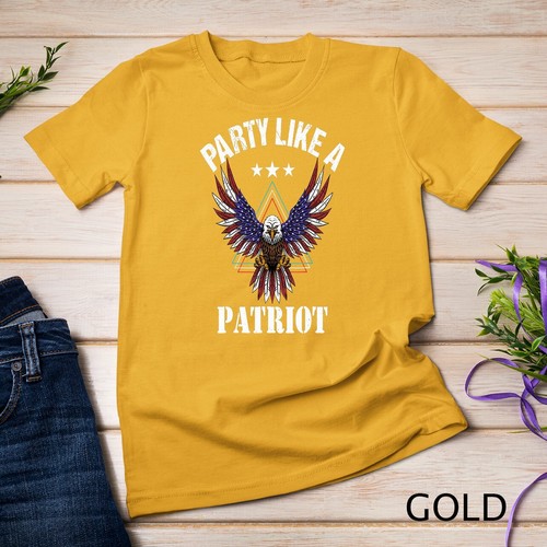 Party Like a Patriot Bald Eagle USA Flag Funny 4th of July Unisex T-shirt - Picture 4 of 15