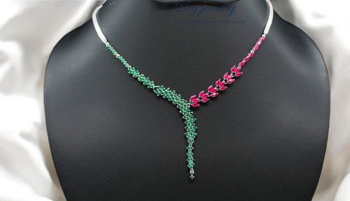 Silver jewelry set for women Emerald And Ruby Gem Necklace and Earrings Gift Set - Picture 2 of 12