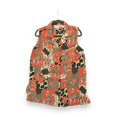 Vintage First Class Womens Blouse Sleeveless Size M Animal Print Safari Giraffe